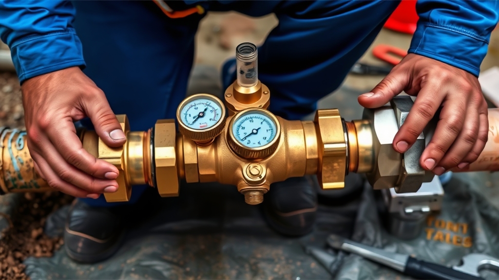 Plumber working on backflow device